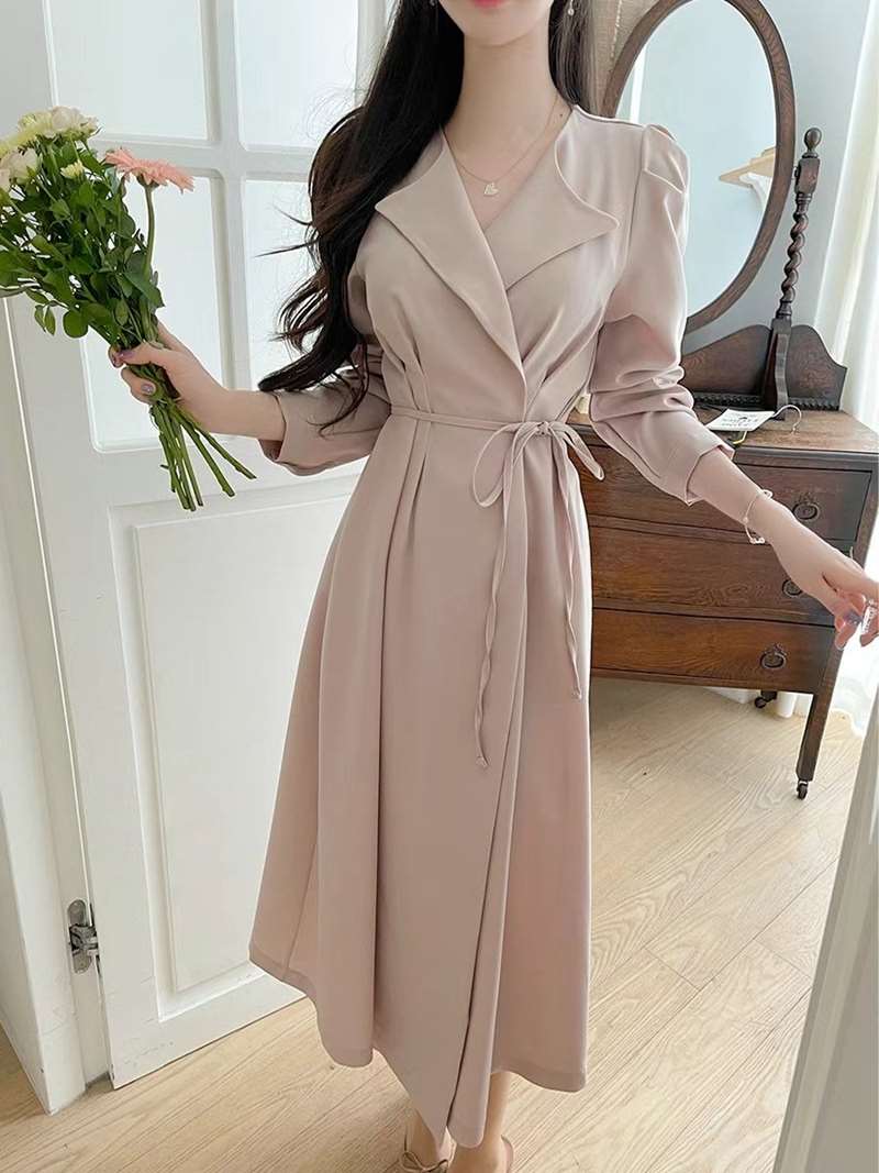 PLACE韓國直郵東大門實拍女裝新款真品時尚職業連衣裙含腰繩PLACE連衣裙