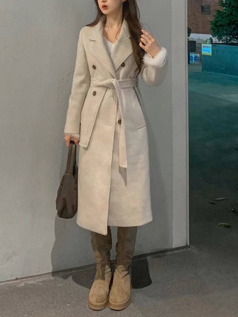 PLACE韓國直郵女裝新品真品時尚熱賣人氣休閑中長款大衣含腰帶PLACE中長款大衣