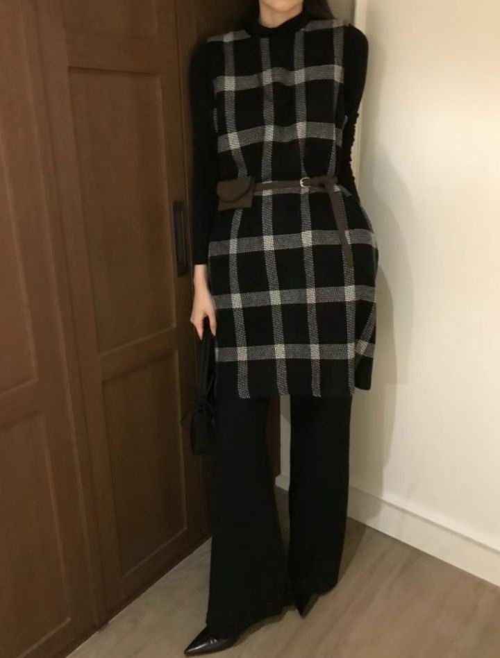 BELLINO293韓國直郵東大門實拍女裝新款時尚人氣連衣裙格紋BOBBIE DOLL連衣裙