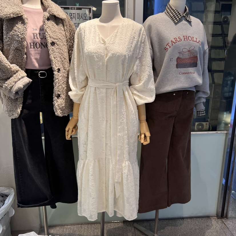 Terrace韓國直郵女裝新品職業時尚休閑推薦連衣裙含腰帶蕾絲TERRACE連衣裙