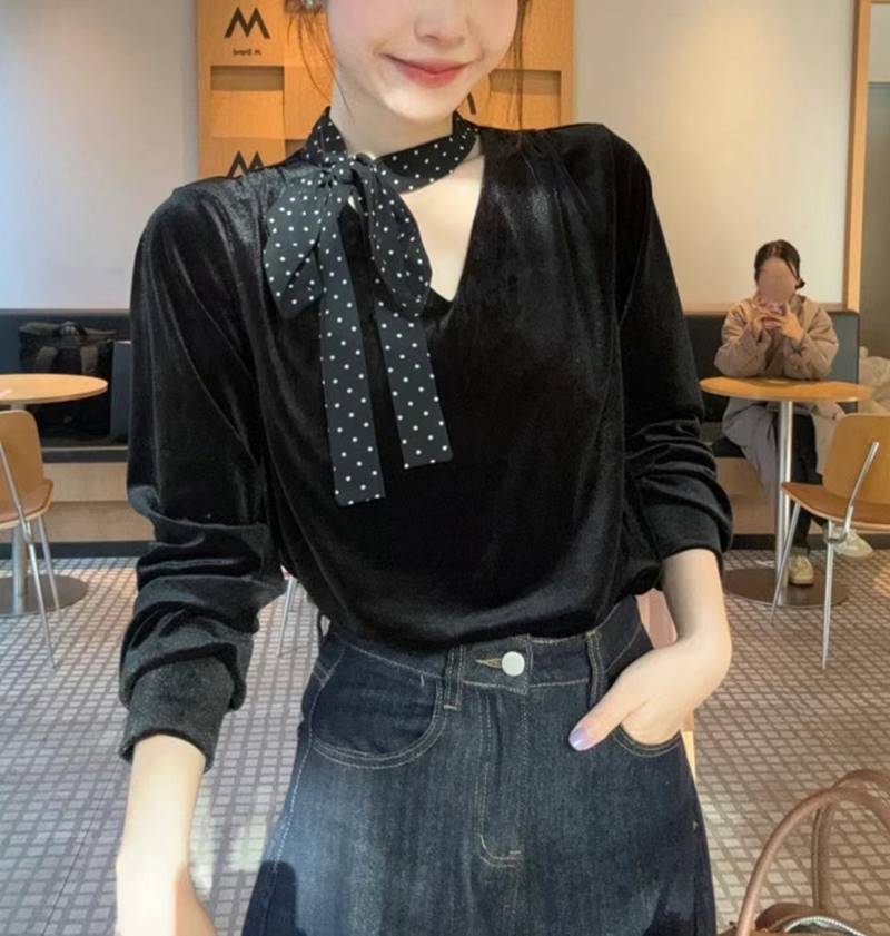 ETEMOY韓國直郵東大門實拍女裝新品人氣職業襯衫蕾絲衫天鵝絨ETEMOY襯衫/蕾絲衫