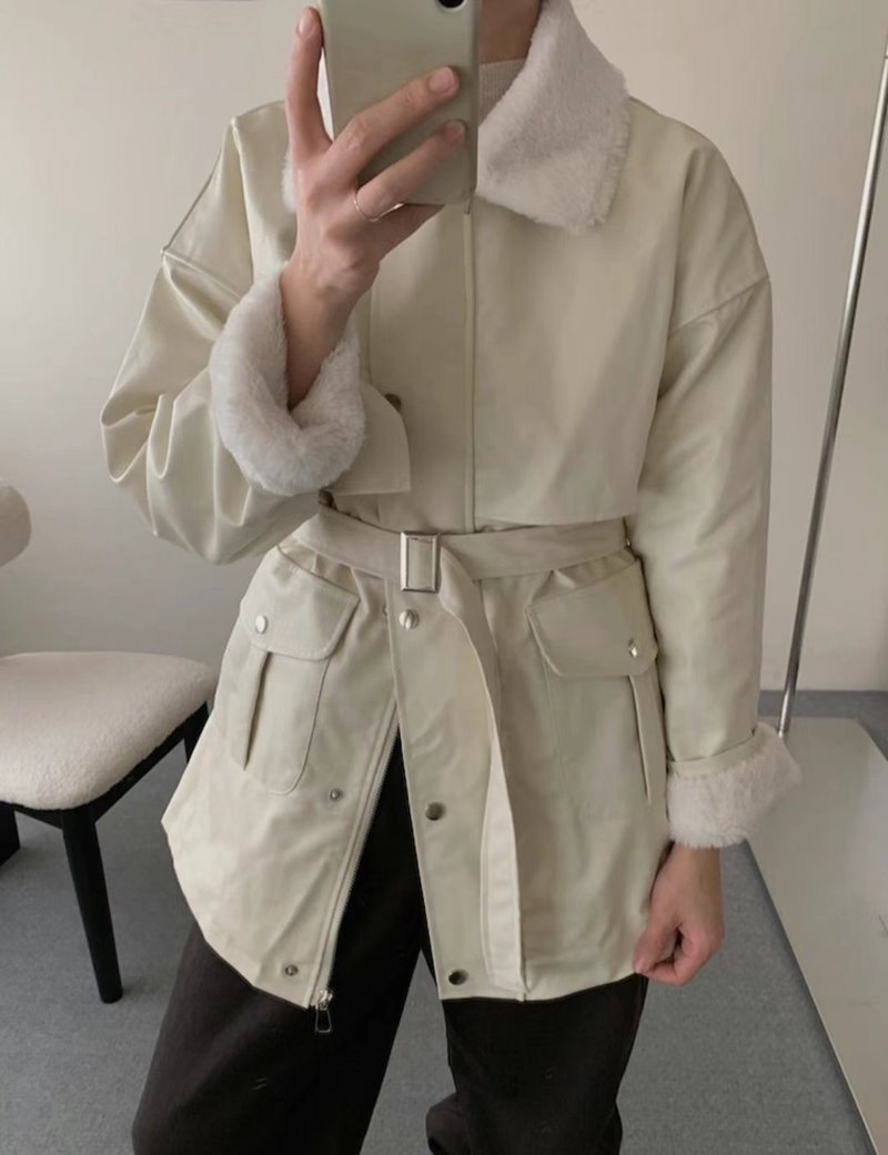 ETEMOY韓國直郵東大門代購女裝新品時尚熱賣短款大衣含腰帶ETEMOY短款大衣