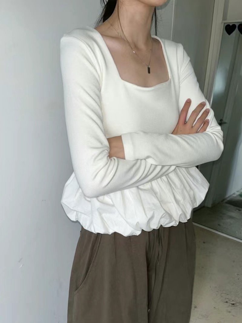 HWYL直郵韓國代購女裝新品熱賣真品推薦24秋冬人氣職業長袖T恤ELMU長袖T恤