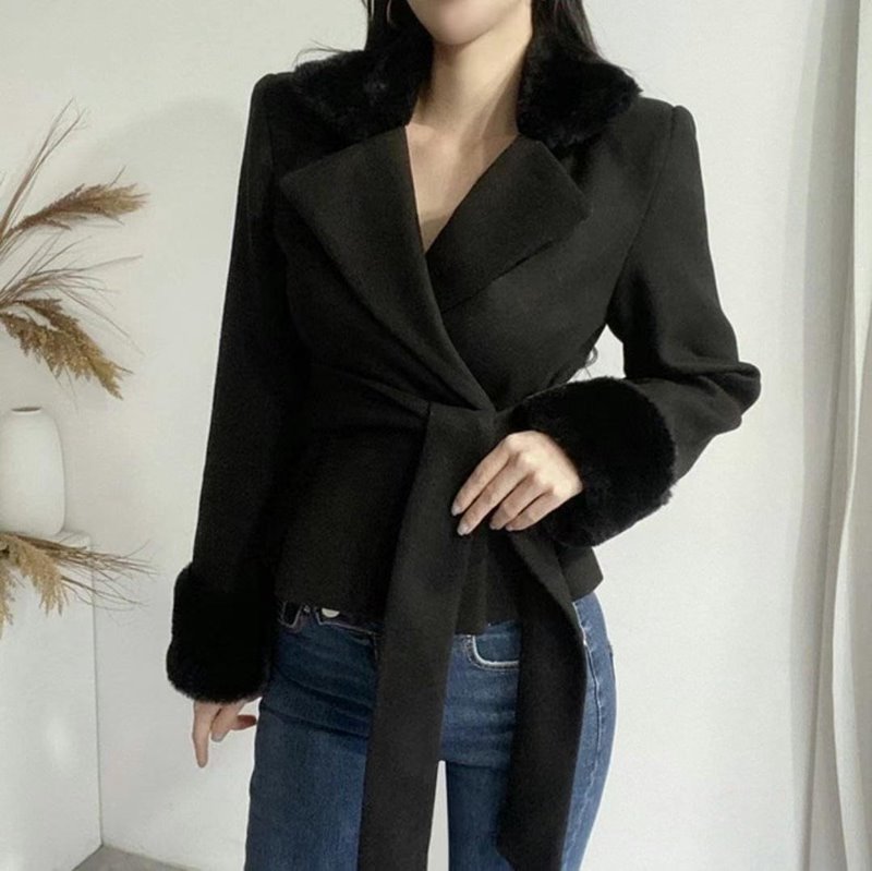 HEE SHOP韓國直郵東大門實拍女裝新品職業時尚短款大衣含腰帶HEE SHOP短款大衣