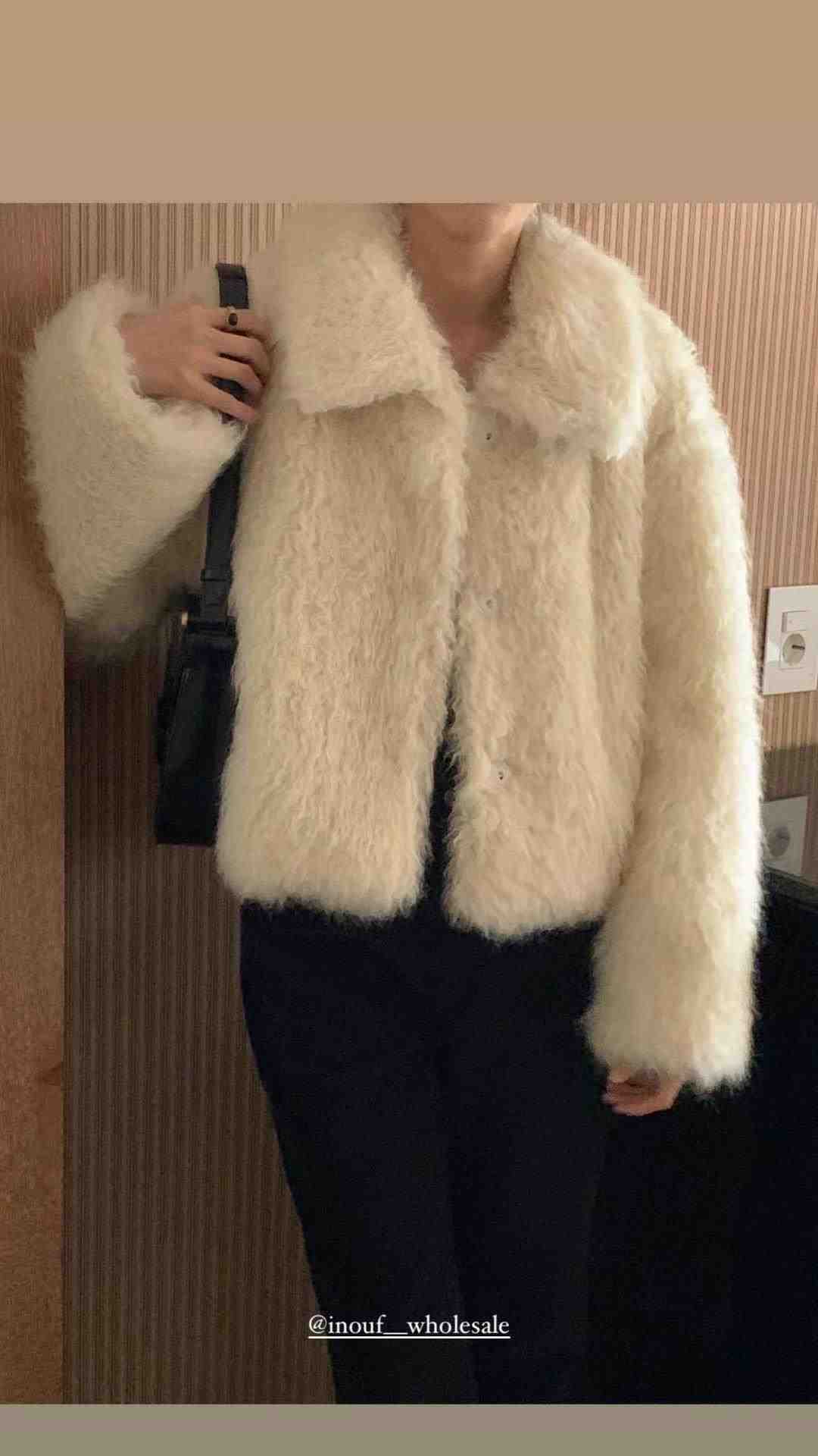 INOUF/FLUTTER東大門直郵女裝新品職業時尚短款大衣羊駝毛INOUF/FLUTTER短款大衣