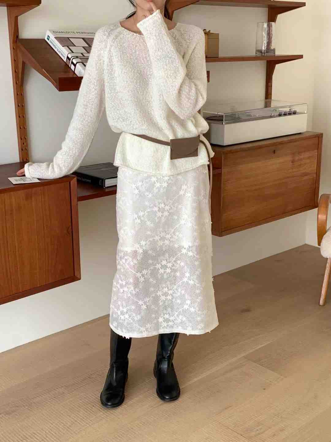 TAHITI/LONER韓國直郵女裝新品24秋冬人氣半身裙中短裙蕾絲TAHITI/LONER半身裙/中短裙
