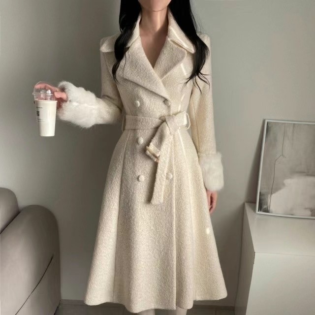 Ruhot韓國直郵女裝新品推薦職業休閑時尚24秋冬中長款大衣含腰帶Ruhot中長款大衣