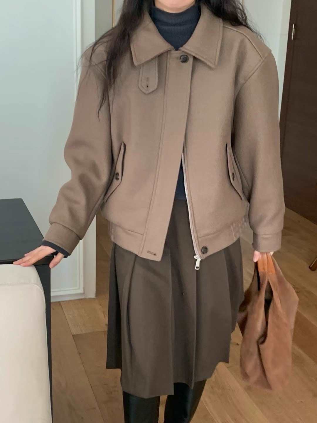 DINING東大門實拍女裝新品職業24秋夏休閑人氣夾克羊毛喇叭DINING夾克