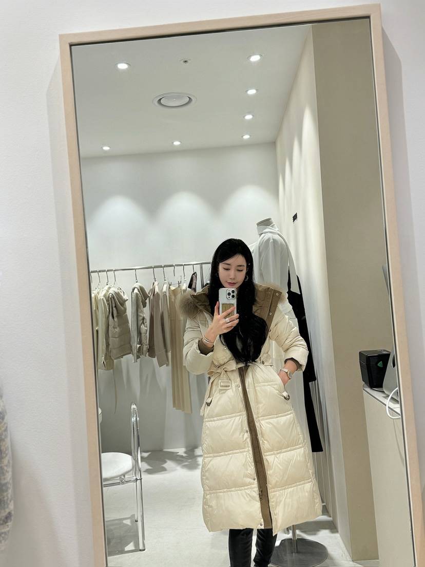 LAFFINE-P韓國直郵東大門實拍女裝新款職業長款羽絨服含腰帶鴨毛鴨絨LAFFINE-P長款羽絨服
