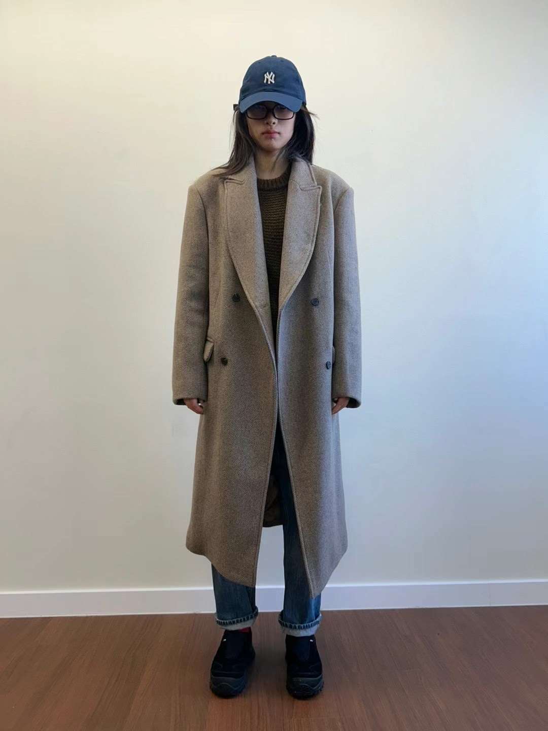 PIC韓國代購女裝新款時尚真品職業人氣休閑熱賣中長款大衣羊毛PIC中長款大衣