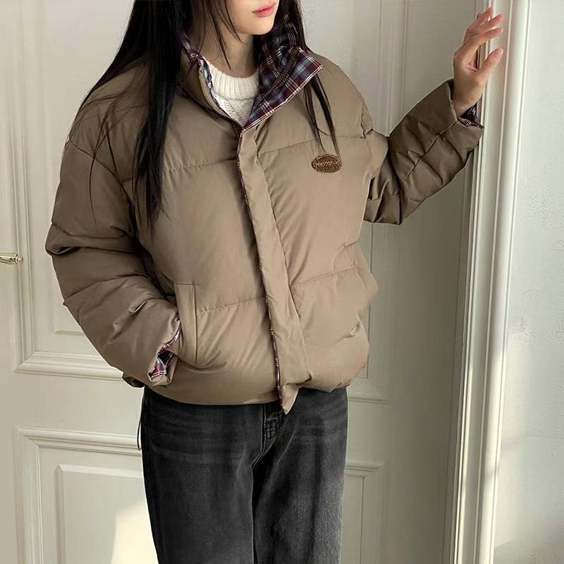 DKS08東大門實拍女士新品職業休閑推薦短款棉服格紋填充雙面DKS08短款棉服