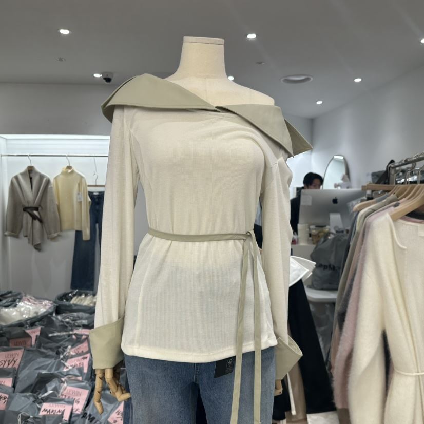 LEWIN直郵韓國代購女裝新款職業時尚推薦襯衫蕾絲衫含腰繩春款LEWIN襯衫/蕾絲衫