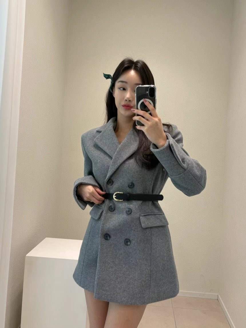 EEYOU東大門直郵女裝新品推薦時尚職業真品中長款大衣含腰帶EEYOU中長款大衣