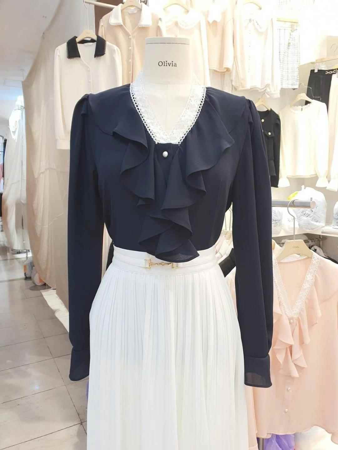 OLIVIA東大門直郵女裝新品休閑真品24秋冬人氣襯衫蕾絲衫蕾絲OLIVIA襯衫/蕾絲衫