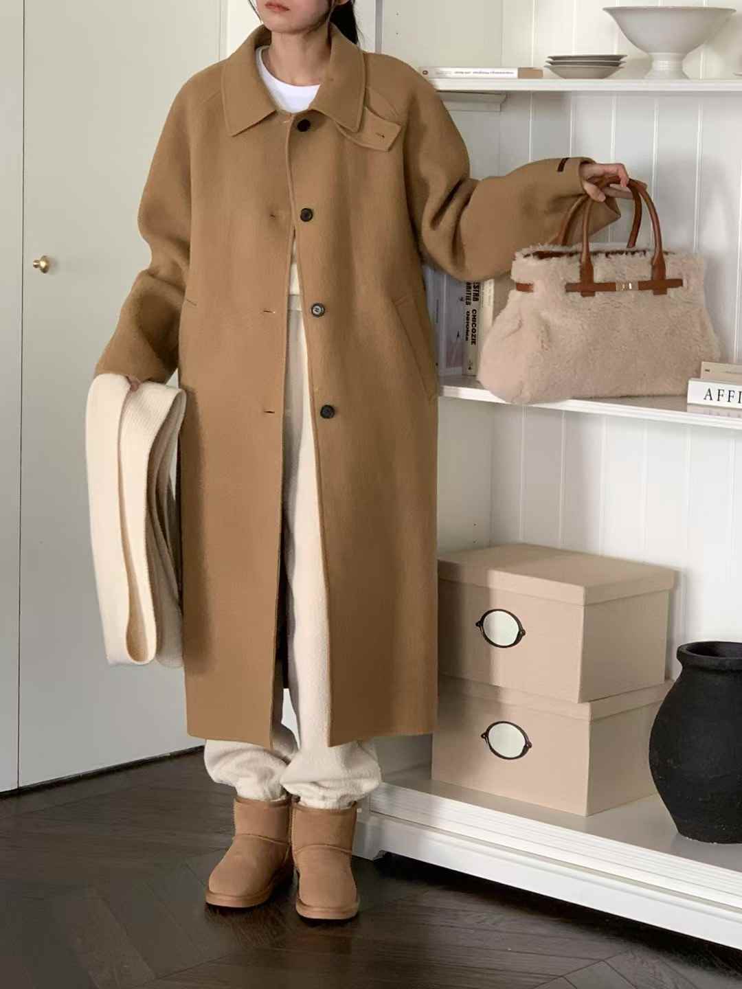 ANDYOUBROWN-OT韓國直郵東大門代購女裝新款職業中長款大衣含腰帶ANDYOUBROWN-OT中長款大衣