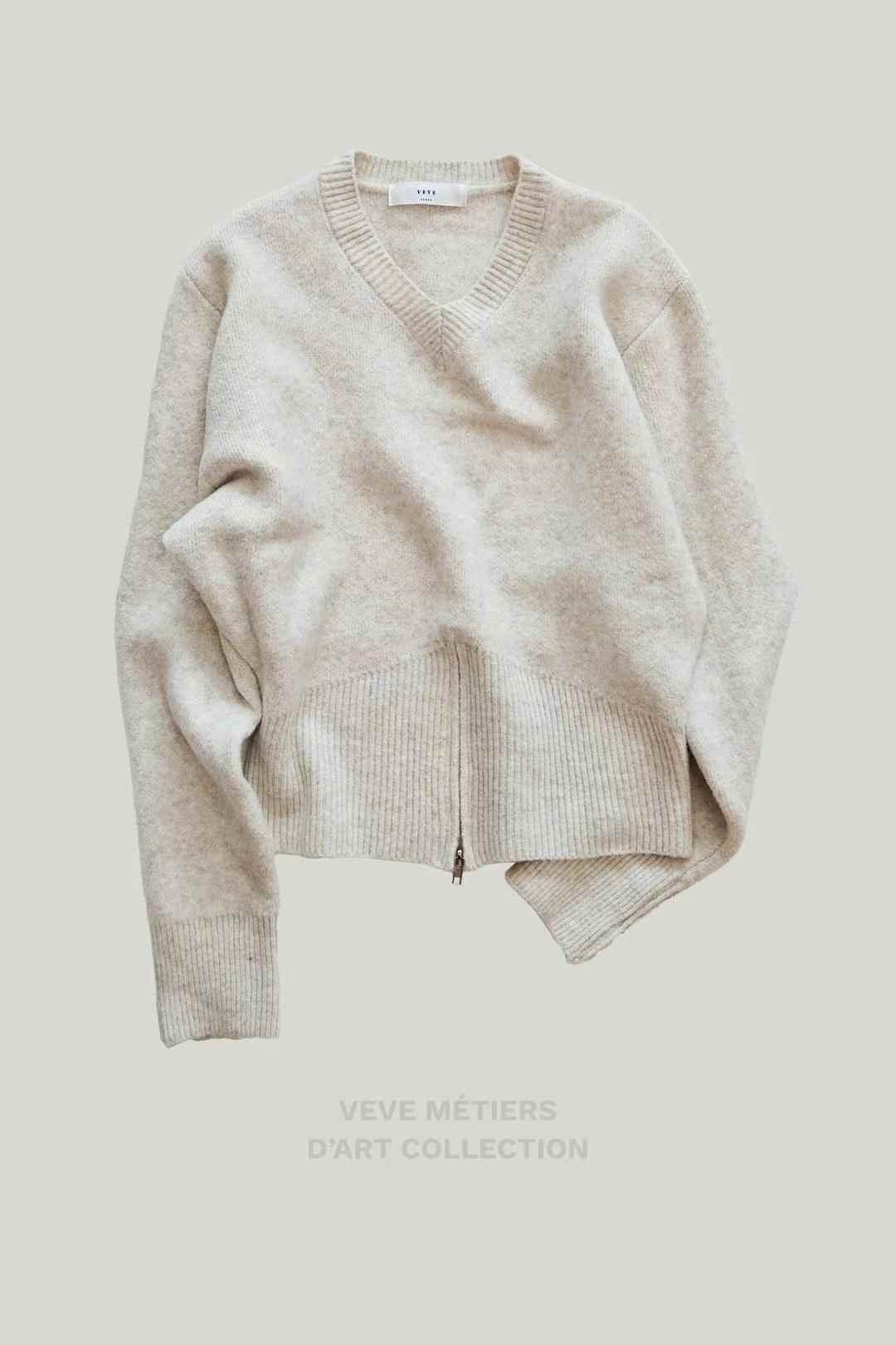 VEVE韓國直郵東大門實拍女裝新款時尚職業熱賣24秋冬針織衫拉鏈VEVE針織衫