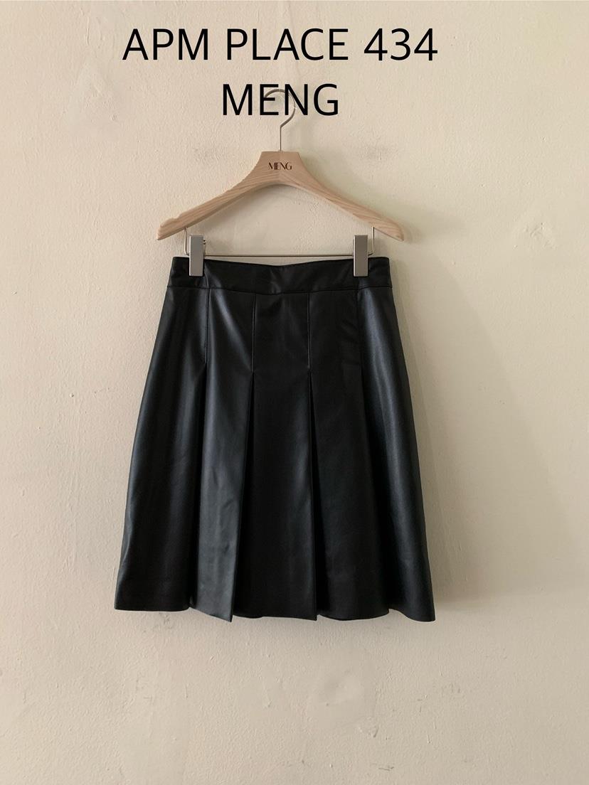 MENG直郵韓國代購女裝新品職業人氣24秋冬半身裙中短裙皮革褶皺MENG半身裙/中短裙