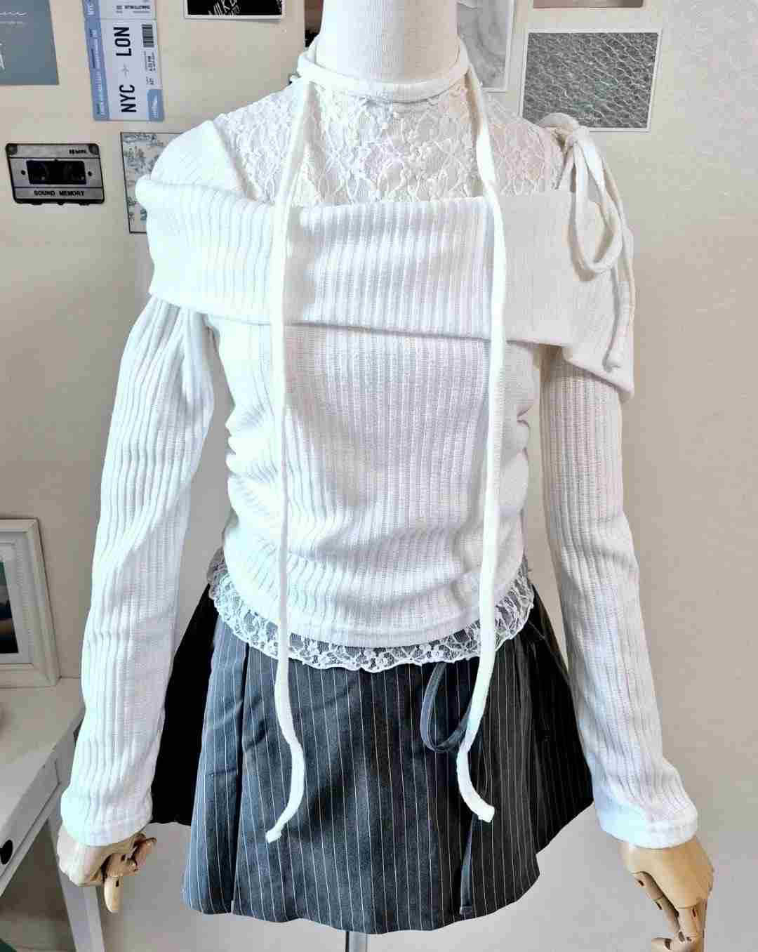 ITCLO-잇클로-T東大門代購女裝新品人氣休閑長袖T恤含脖帶ITCLO長袖T恤