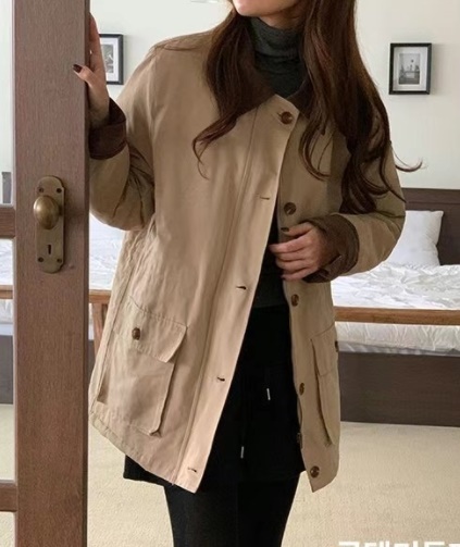 FLATYOU韓國直郵東大門實拍女裝新款25春季真品中長款大衣填充AUBEENDEAR中長款大衣