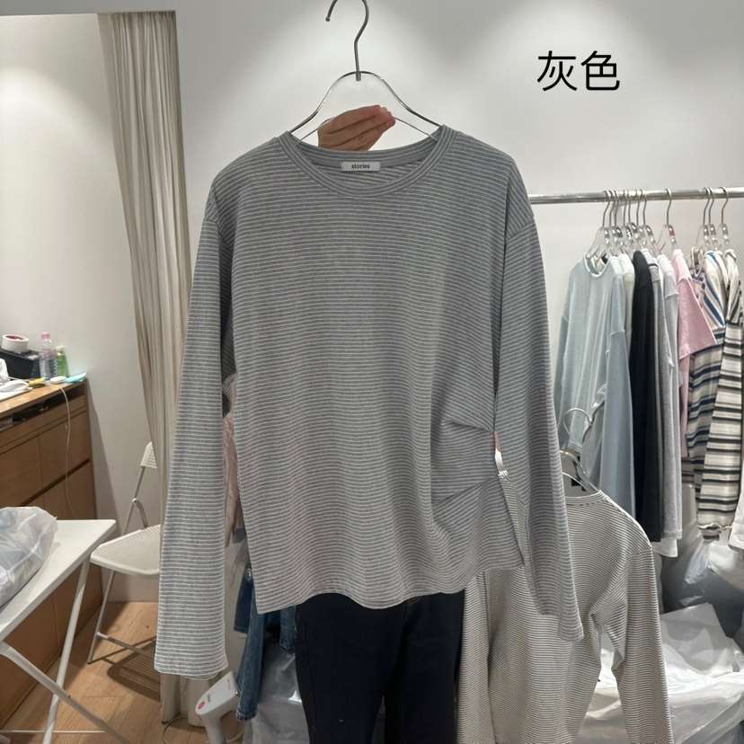 STORIES韓國直郵東大門代購女裝新品時尚推薦職業長袖T恤褶皺STORIES長袖T恤