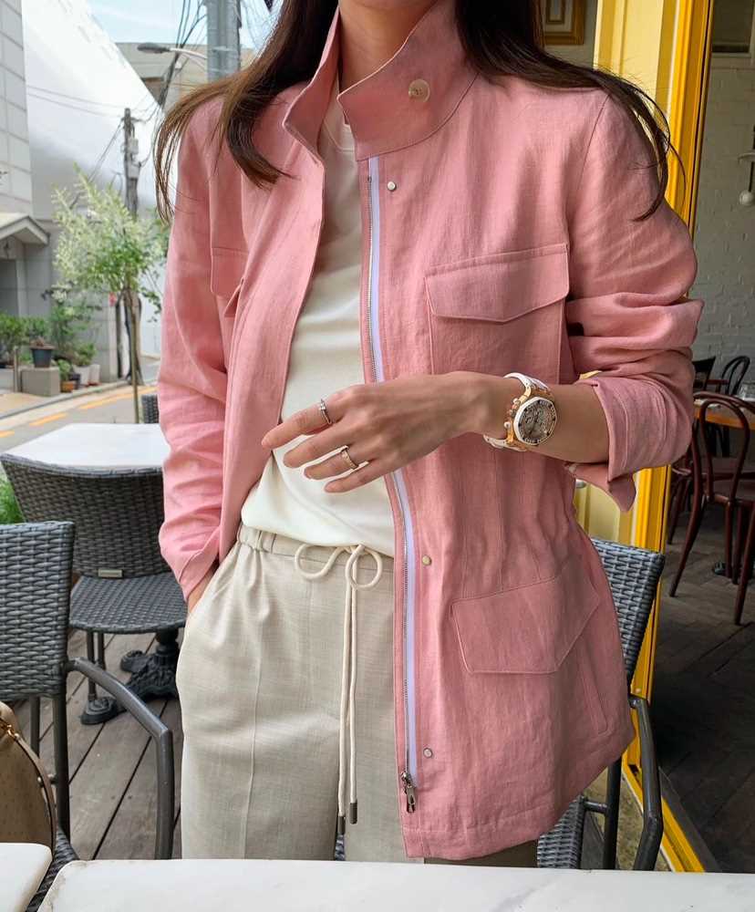 AWESOME-L韓國直郵東大門代購女裝新品25春季人氣夾克亞麻AWESOME-L夾克