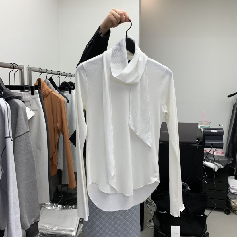 THE WAVE韓國直郵東大門代購女裝新款職業休閑長袖T恤含脖帶THE WAVE長袖T恤