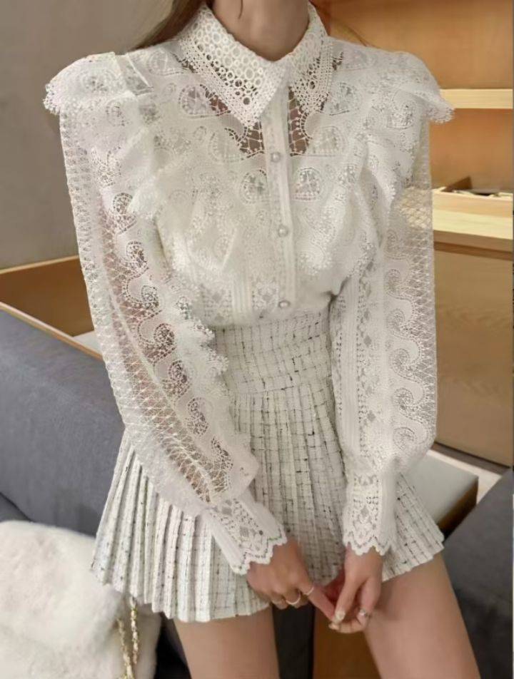 FEMME韓國直郵東大門代購女裝新款25春夏休閑襯衫蕾絲衫蕾絲FEMME襯衫/蕾絲衫