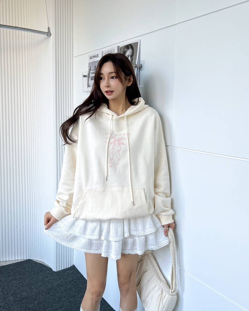 CLOTH韓國代購女士新款職業休閑時尚推薦25春夏衛衣蝴蝶結兜帽CLOTH衛衣