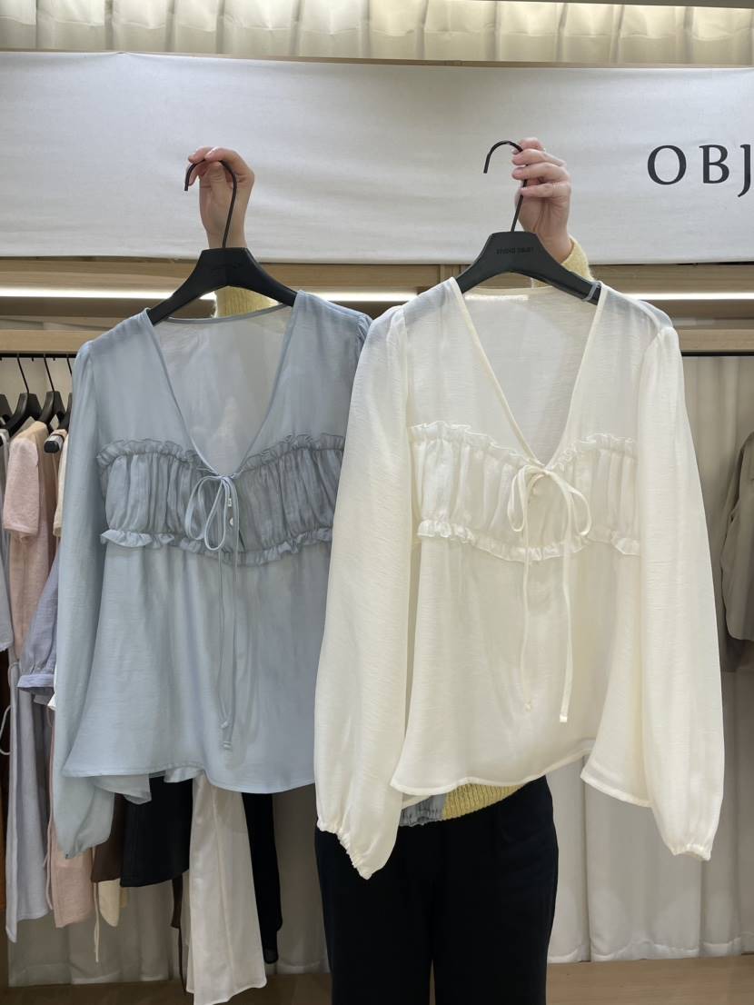 OBJET韓國直郵女裝新款人氣休閑推薦職業時尚25春夏襯衫蕾絲衫love us u/OBJET襯衫/蕾絲衫