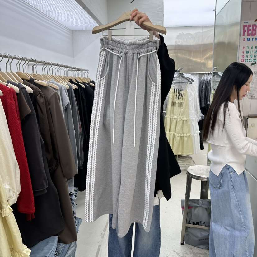 MIXXIN韓國直郵東大門代購女裝新款職業休閑休閑褲含腰繩蕾絲MIXXIN休閑褲