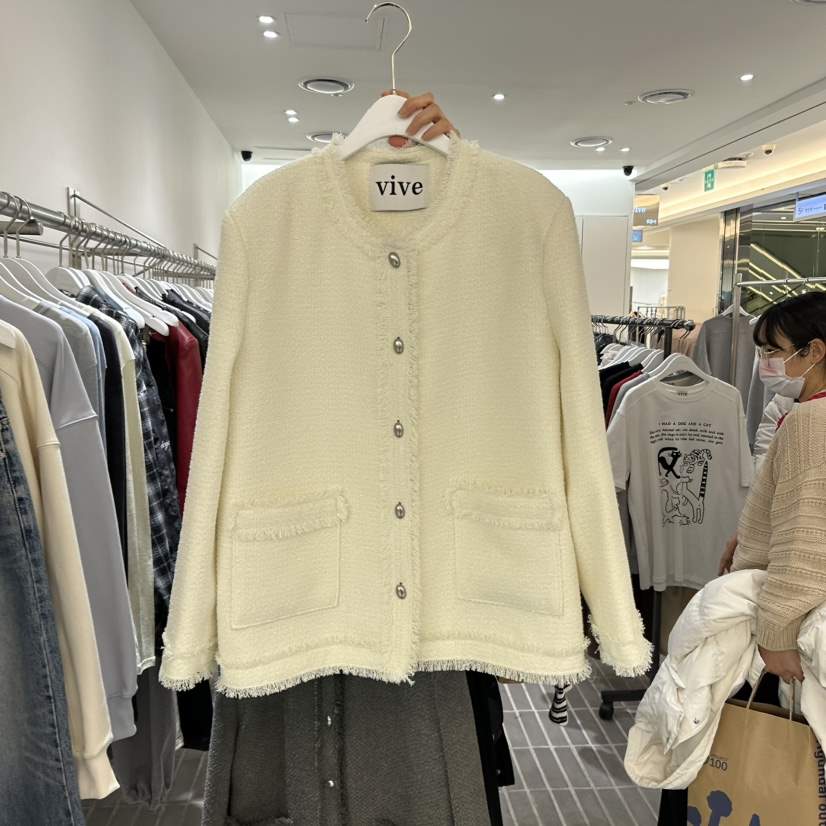 VIVE韓國直郵東大門代購女裝新品休閑人氣25春夏夾克粗花呢VIVE夾克