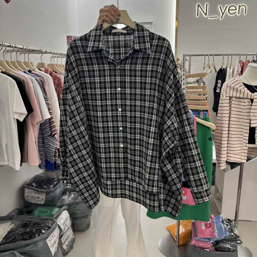 N YEN直郵韓國代購女裝新品人氣休閑25春夏襯衫蕾絲衫格紋N YEN襯衫/蕾絲衫
