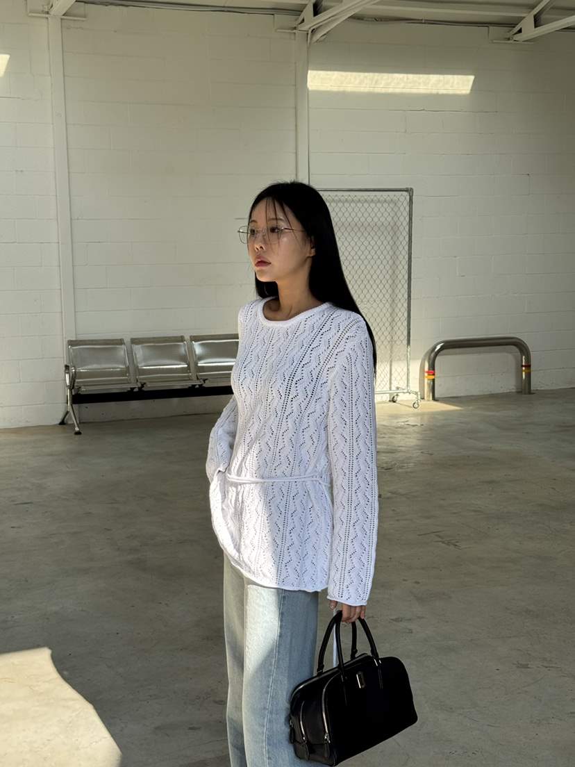 LIMLIMLIM韓國直郵女裝新款時尚休閑人氣推薦職業針織衫含腰繩LIM LIM LIM針織衫