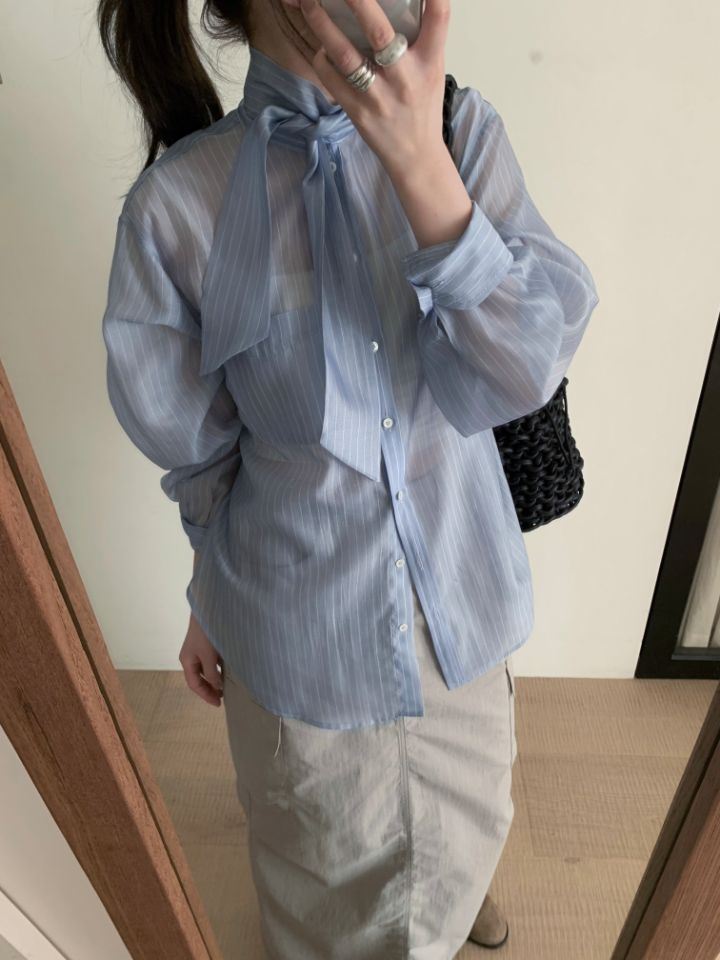 MARE韓國直郵東大門實拍女裝新品時尚25春夏襯衫蕾絲衫蝴蝶結MARE襯衫/蕾絲衫
