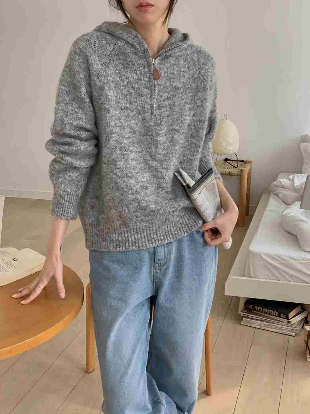 LIBRE韓國直郵東大門實拍女裝新款休閑推薦熱賣職業毛衣兜帽LIBRE毛衣