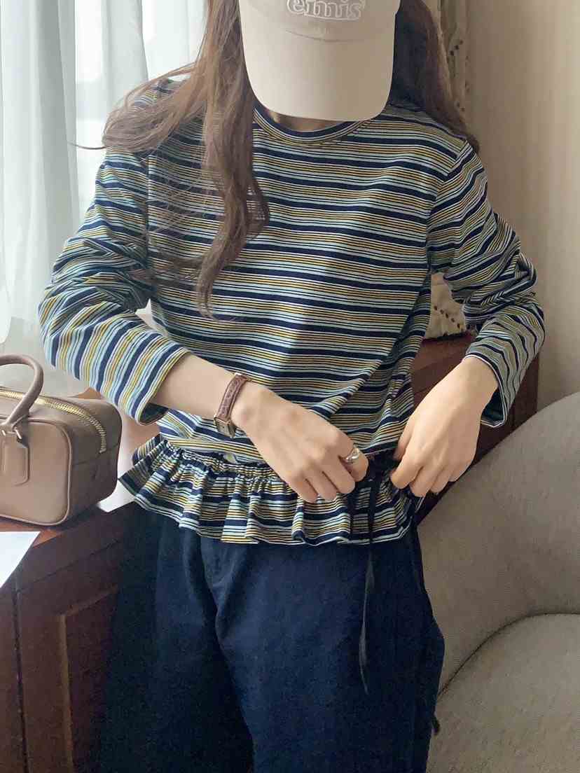 FORMSTUDIO韓國直郵女裝新品25春夏時尚熱賣休閑長袖T恤荷葉邊FORMSTUDIO長袖T恤