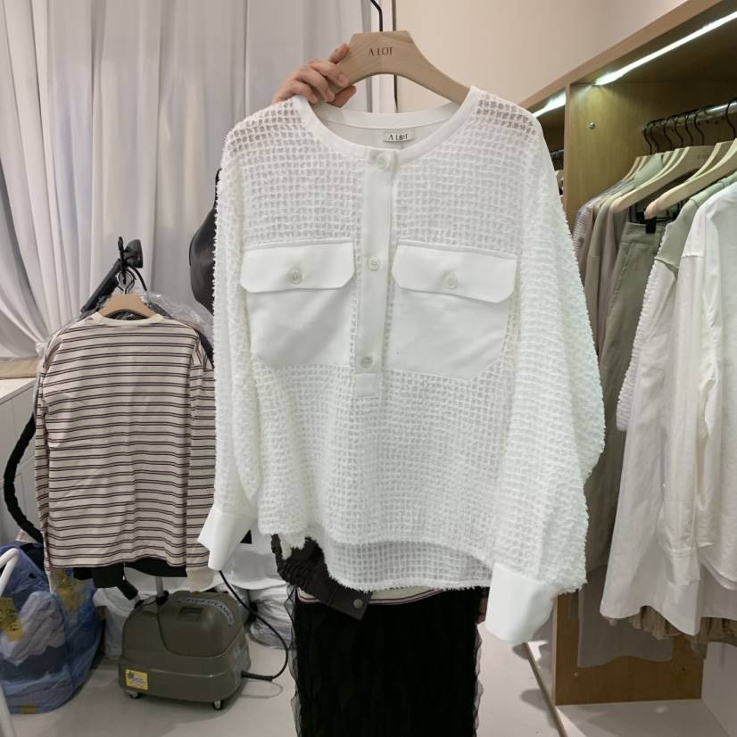 ALOT東大門實拍女士新品時尚熱賣職業真品襯衫蕾絲衫口袋流蘇A LOT襯衫/蕾絲衫