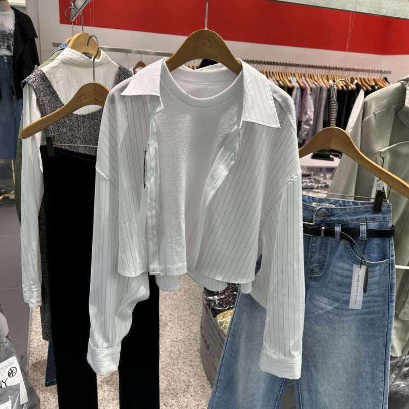 ATPZ韓國直郵女裝新品25春夏熱賣人氣襯衫蕾絲衫假兩件短款ATTENTION PLEAES襯衫/蕾絲衫