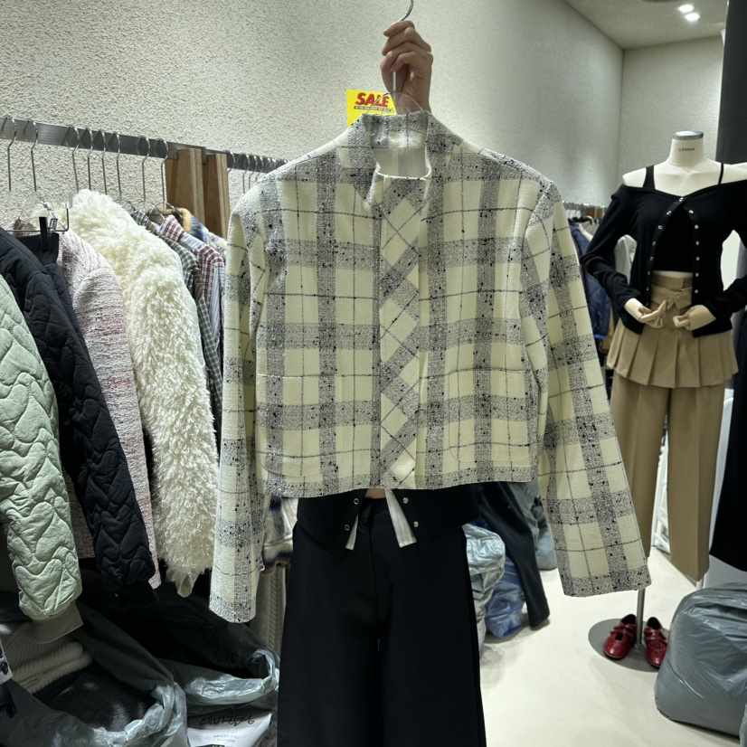 LESSEN直郵韓國代購女裝新品推薦職業25春夏夾克粗花呢高領LESSEN夾克