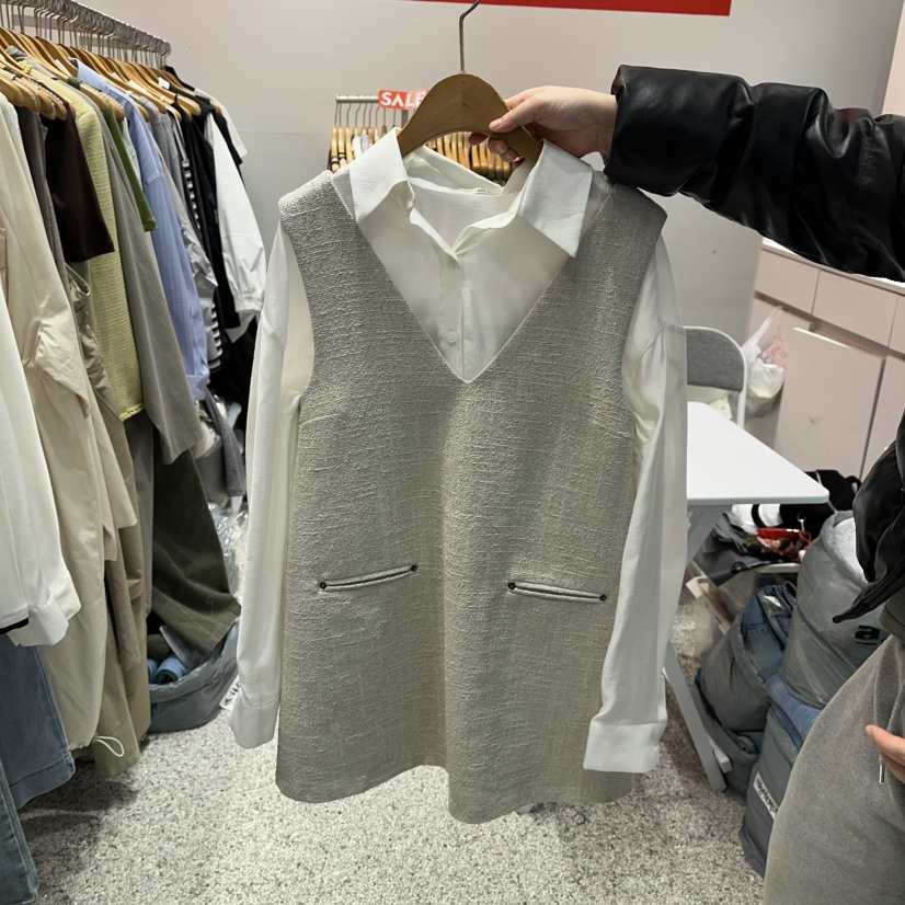 ATPZ韓國直郵女裝新品25春夏熱賣休閑連衣裙不含內搭粗花呢ATTENTION PLEAES連衣裙