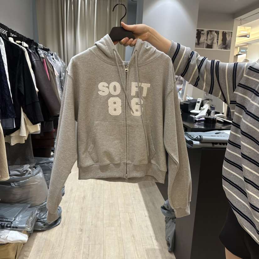 SOFTNESS韓國直郵女裝新品職業時尚人氣25春夏衛衣拉鏈柔軟連帽Softness/Cosmic衛衣