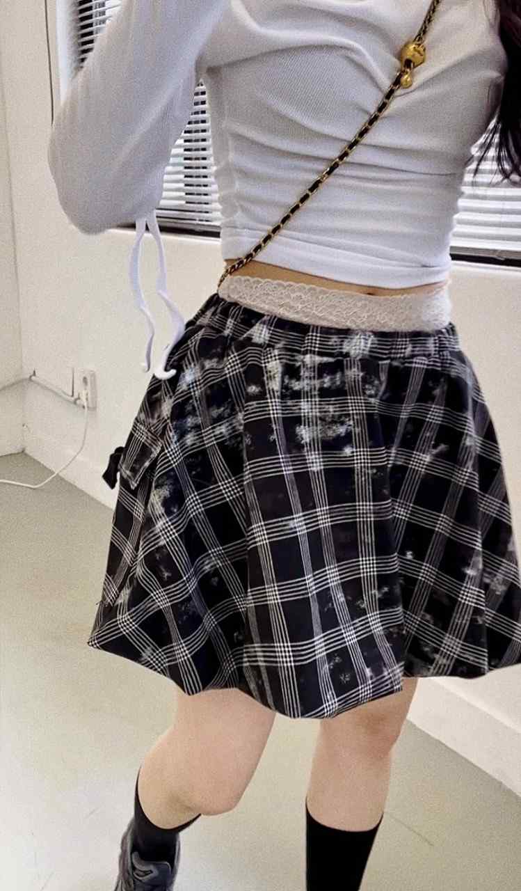 AVEC-OT韓國直郵東大門實拍女裝新款熱賣25春夏職業短裙格紋AVEC-OT短裙
