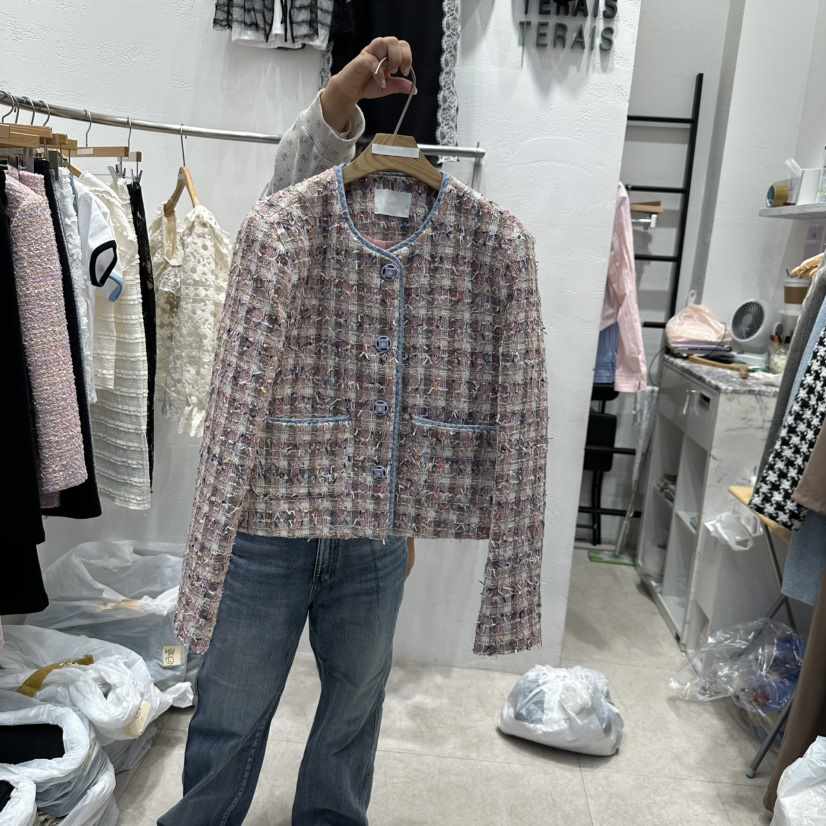 TERAIS韓國直郵㊣東大門實拍女裝新品25春夏夾克粗花呢綁帶TERAIS夾克