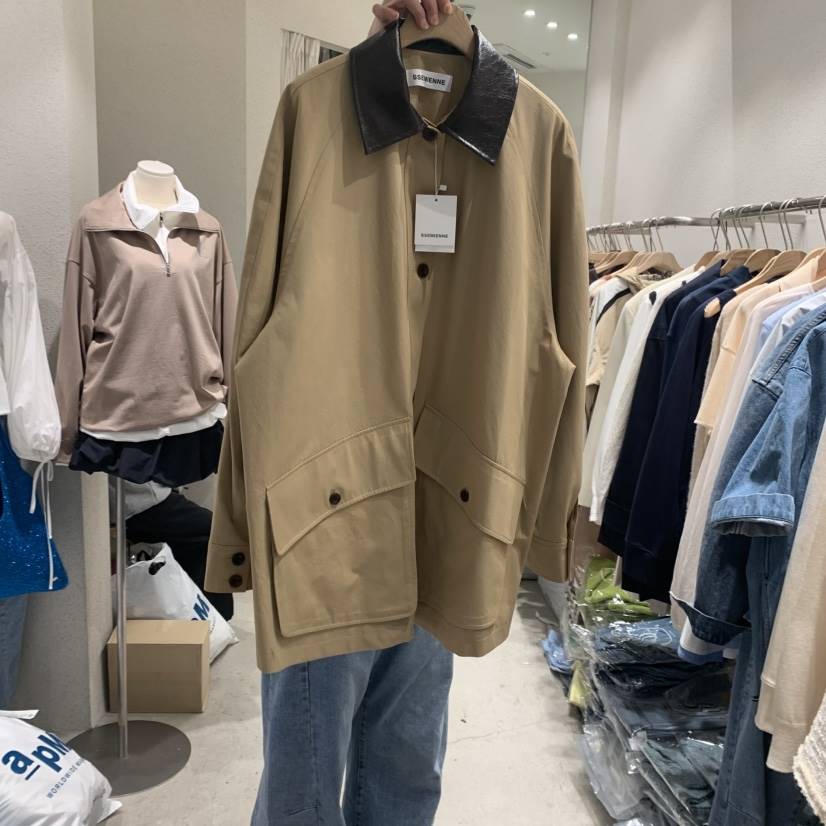 SSEMIENNE韓國㊣直郵東大門代購女裝新品25春夏夾克皮革拼色SSEMIENNE夾克