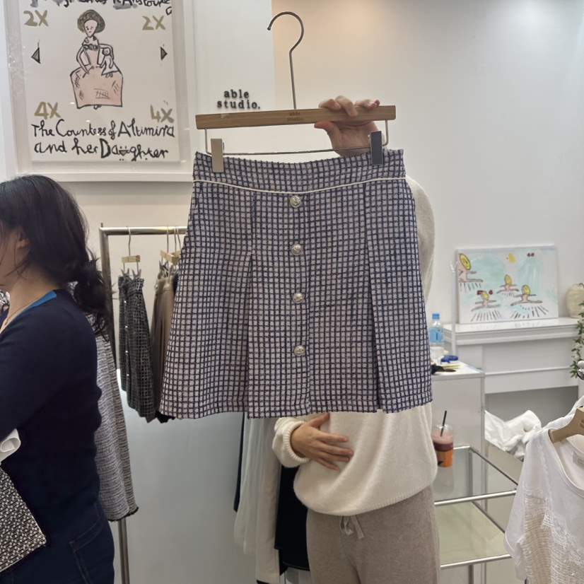 ABLESTUDIO直郵韓國代購㊣女裝新品25春夏職業休閑短裙粗花呢ABLE STUDIO短裙