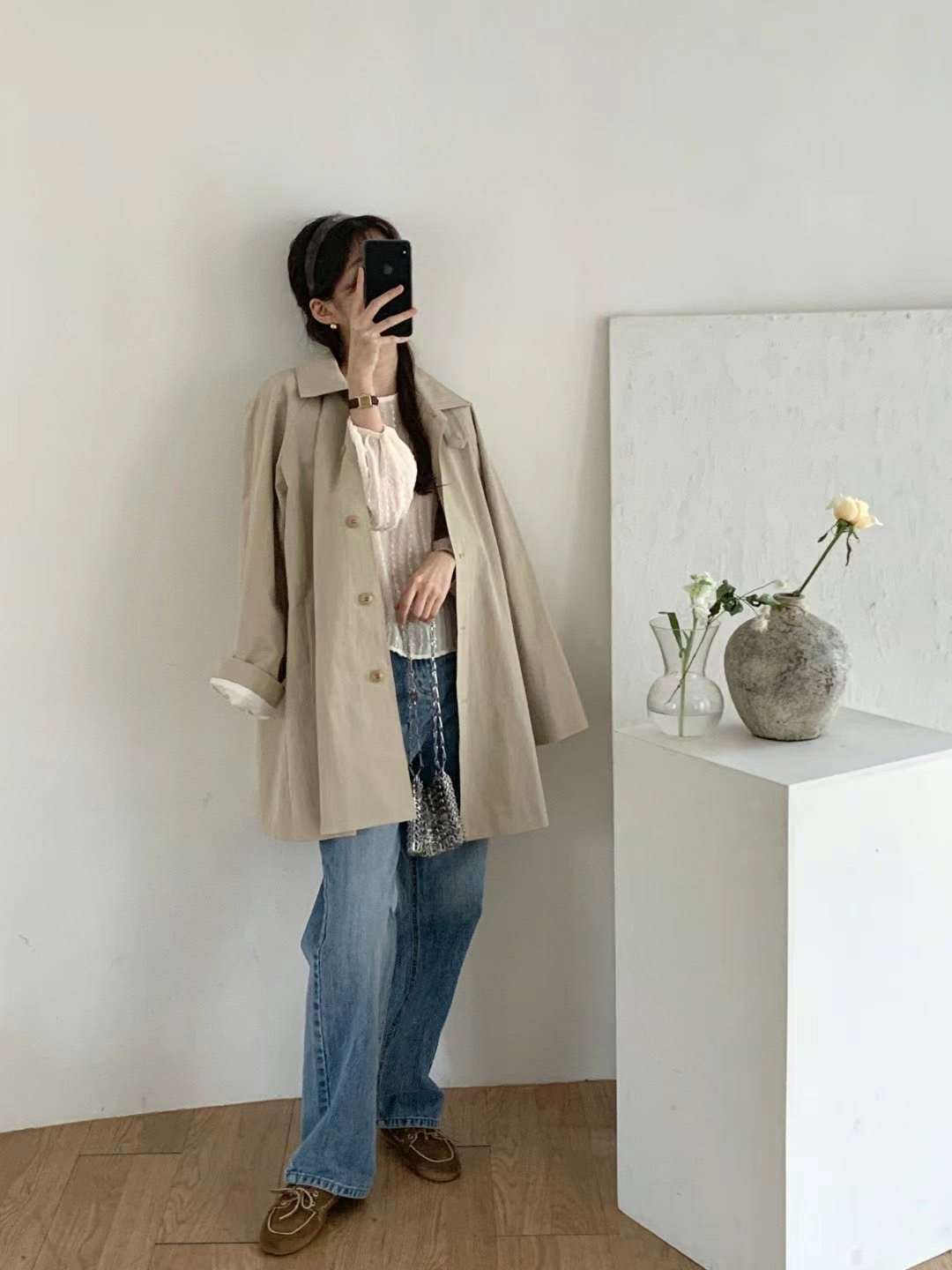 POMELO東大門代購女士新品25春夏職業真品休閑推薦長款風衣POMELO長款風衣