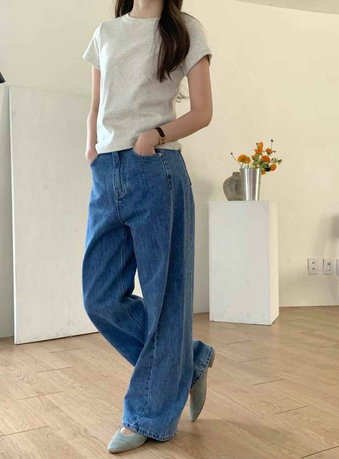 POMELO韓國代購女裝新款真品推薦熱賣職業時尚25春夏牛仔褲POMELO牛仔褲