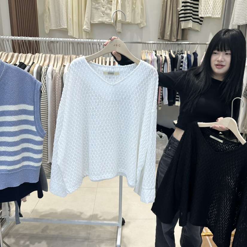 J&amp;C東大門直郵女士新款真品職業25春夏人氣時尚長袖T恤J&C/J.BLANC長袖T恤