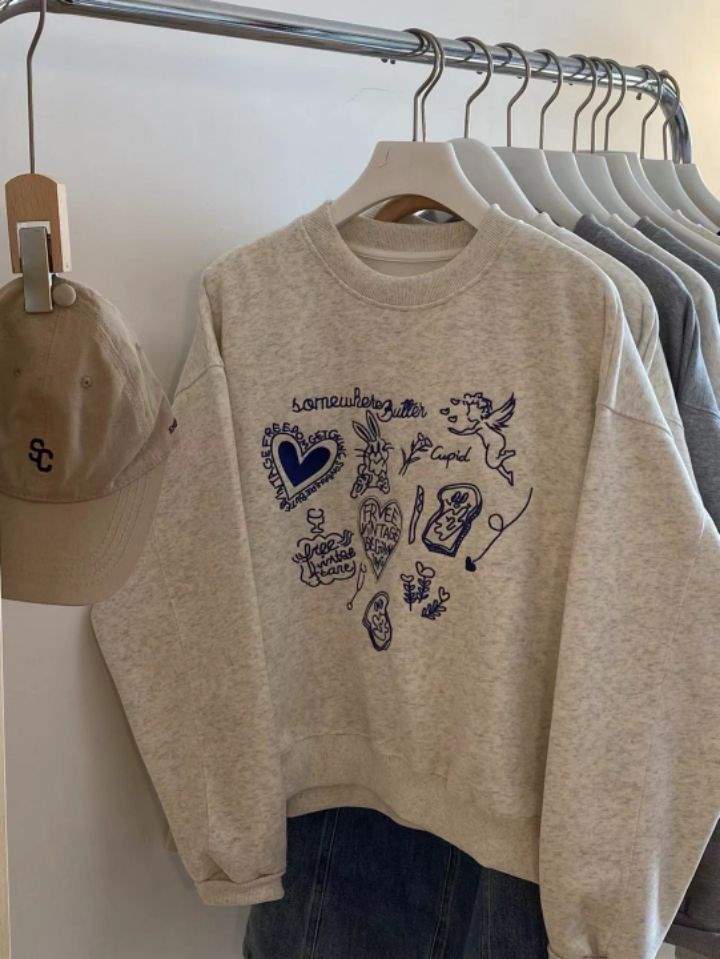 STAY HERE直郵韓國代購㊣女裝新品職業推薦時尚25春夏衛衣復古STAY HERE衛衣