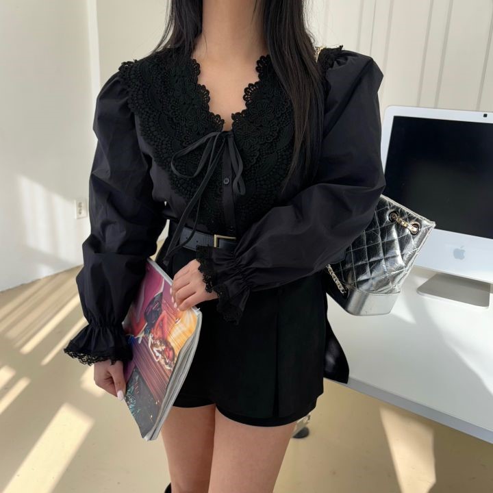 mars韓國直郵㊣東大門實拍女裝新品熱賣職業襯衫蕾絲衫蕾絲mars襯衫/蕾絲衫